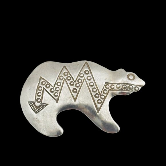 Vintage Native American/Cheyenne Sterling Bear Brooch/Pin By Elwood Reynolds - Picture 1 of 5